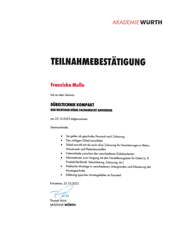 Zertifikat-franziska-mello-duebeltechnik-kompakt